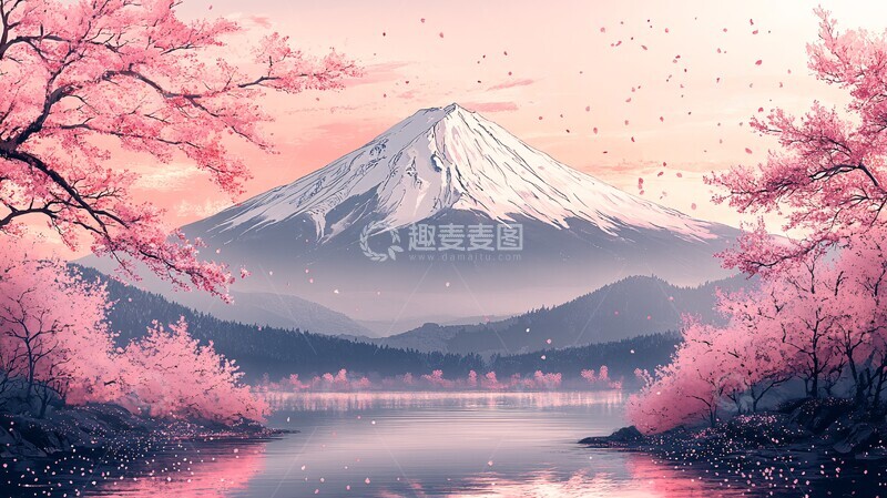 高清大图下载【趣麦麦图】富士樱影富士简约抽象