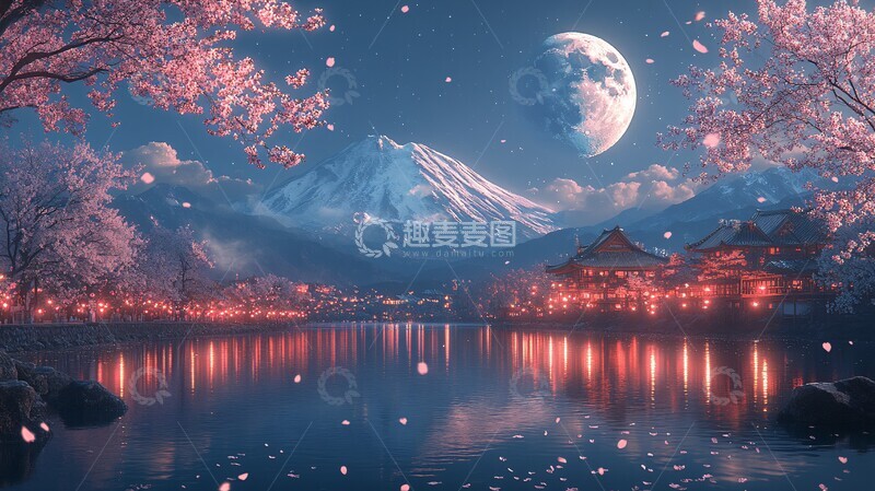 高清大图下载【趣麦麦图】樱花静夜山水2