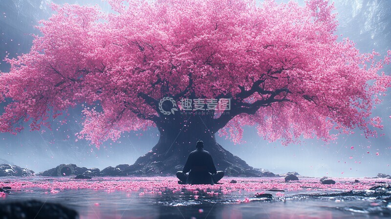 高清大图下载【趣麦麦图】樱花树下武士冥想3
