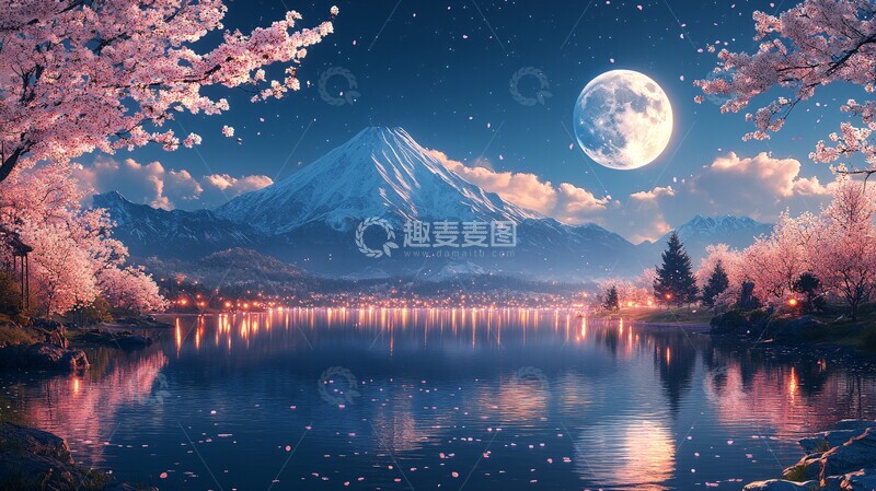 高清大图下载【趣麦麦图】樱花静夜山水
