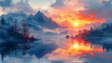 山水日落图山水日落日本3