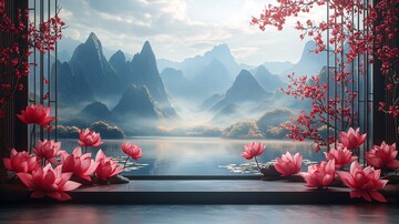 莲花前景梅花开2