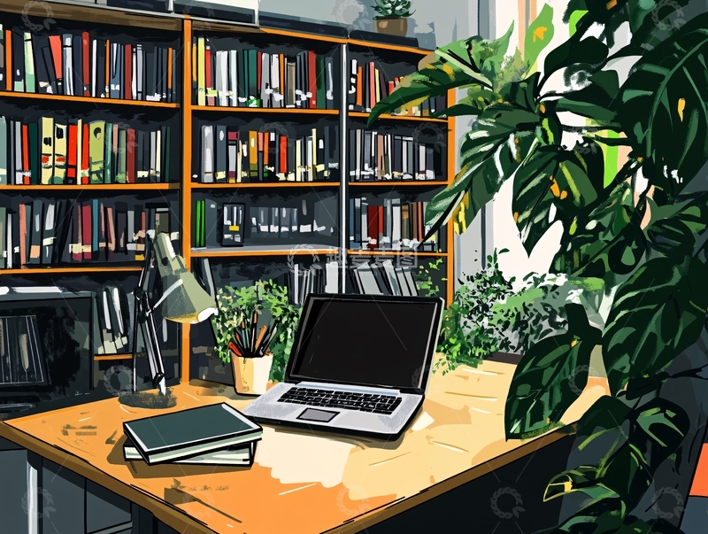 高清大图下载【趣麦麦图】书房插画1