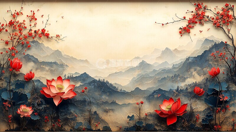 高清大图下载【趣麦麦图】莲花前景梅花开3