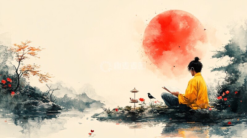 高清大图下载【趣麦麦图】日本花园读书人1