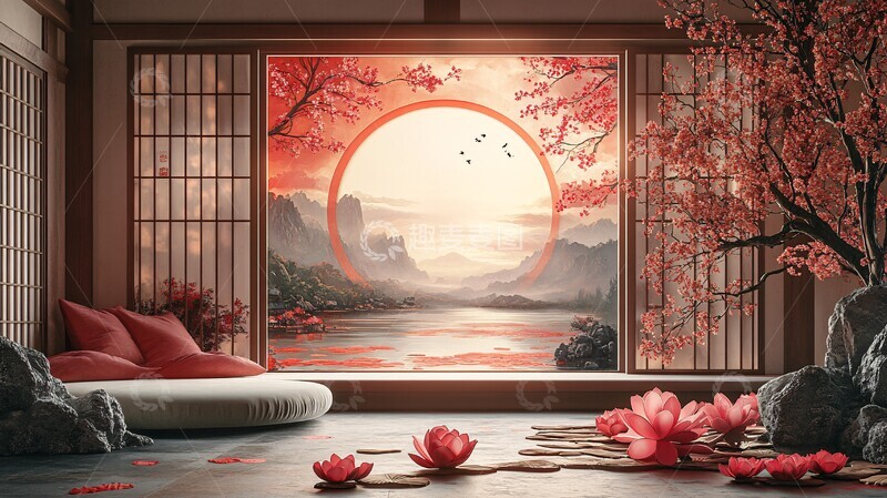 高清大图下载【趣麦麦图】莲花前景梅花开