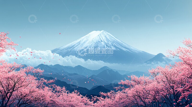 高清大图下载【趣麦麦图】樱花与山樱花背景前景