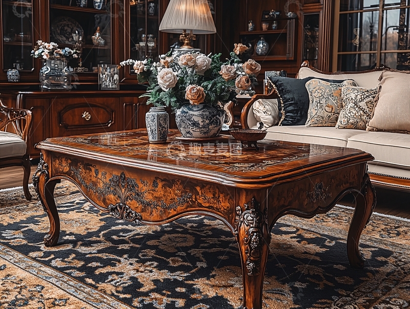 高清大图下载【趣麦麦图】法式实木茶几