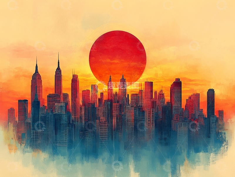 高清大图下载【趣麦麦图】日落城市插画32