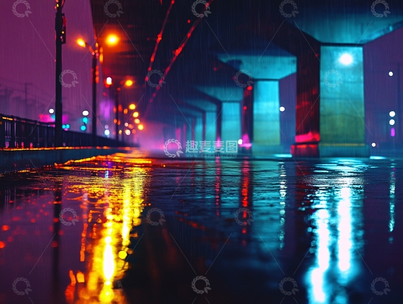 高清大图下载【趣麦麦图】雨夜天桥2