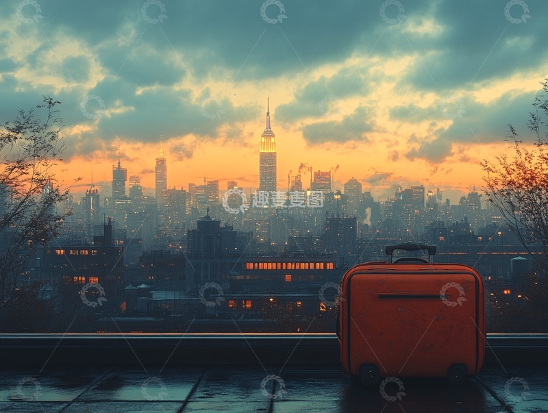 高清大图下载【趣麦麦图】独自旅行拉杆箱1