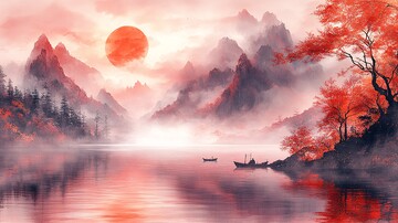 江上小舟红日