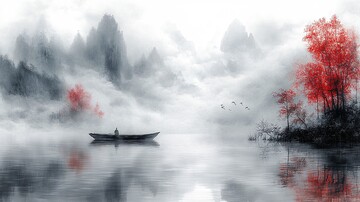 渔舟流水图渔舟流水河流2