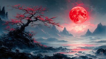 樱枝触月樱树悬崖枝条