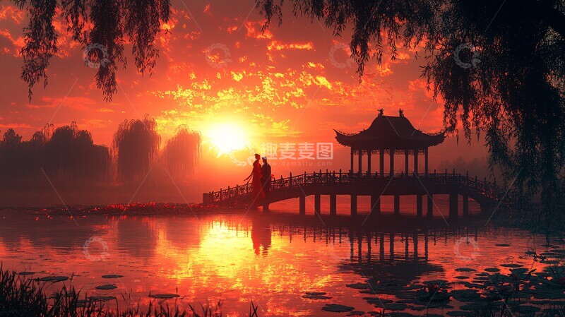 高清大图下载【趣麦麦图】红线束缚的莲池