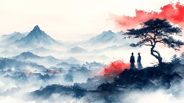 古树远山图古树远山山水1