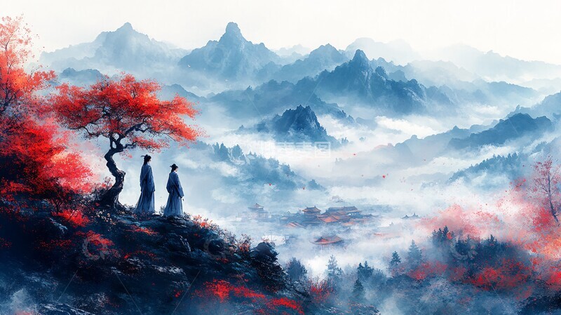 高清大图下载【趣麦麦图】古树远山图古树远山山水