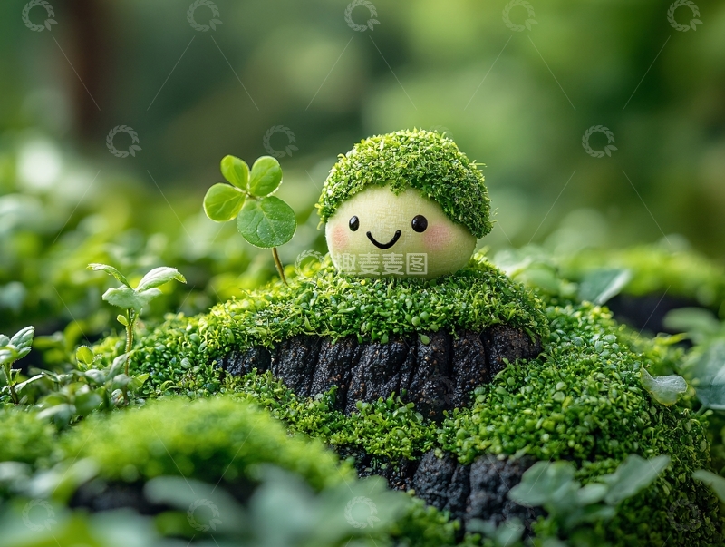 高清大图下载【趣麦麦图】绿色植物小熊