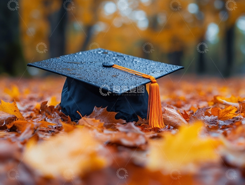 高清大图下载【趣麦麦图】毕业帽与秋叶飘