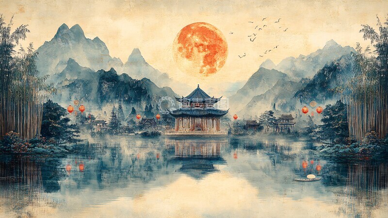 高清大图下载【趣麦麦图】中秋月圆灯火明