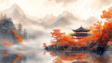 早秋山水图早秋山水绘画