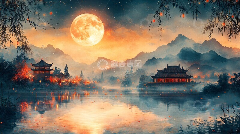 高清大图下载【趣麦麦图】中秋月圆灯火明2