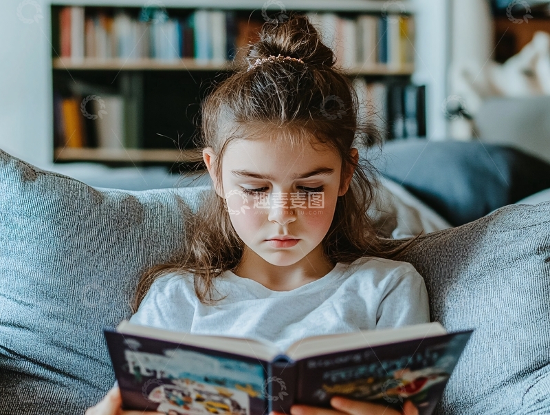高清大图下载【趣麦麦图】认真看书的小姑娘