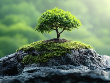 岩石上一棵小树