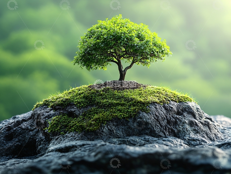 高清大图下载【趣麦麦图】岩石上一棵小树