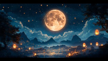 月下桂花灯火云1