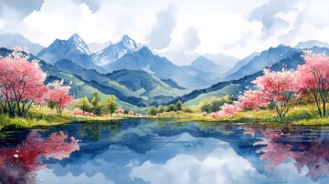 春日水彩景春日水彩景色1