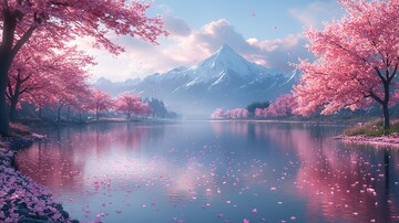 樱花湖畔樱花湖水粉色3