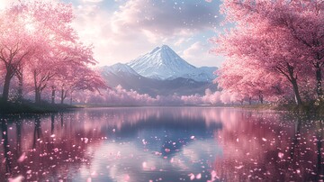 樱花湖畔樱花湖水粉色