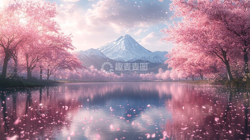 高清大图下载【趣麦麦图】樱花湖畔樱花湖水粉色