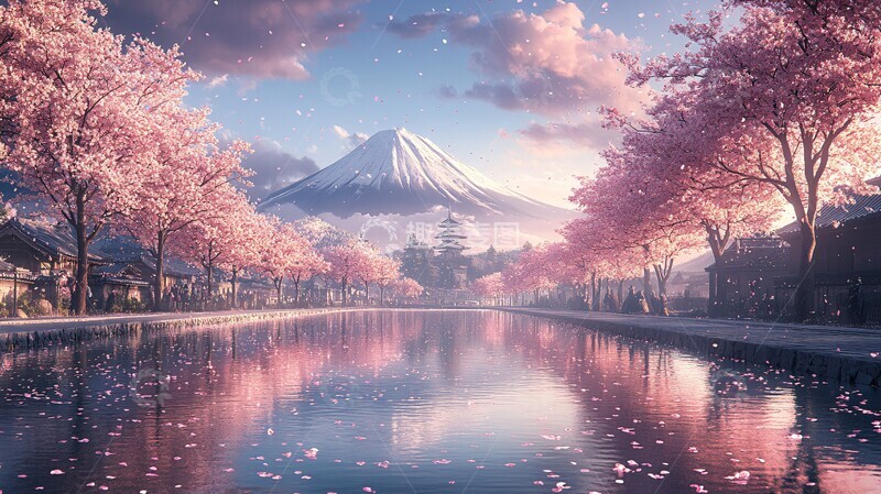 高清大图下载【趣麦麦图】樱花湖畔樱花湖水粉色2