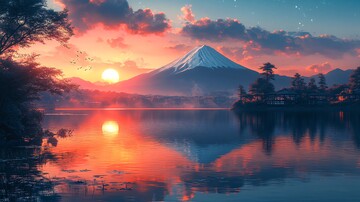 日出湖面日出湖面日本3