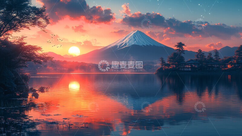 高清大图下载【趣麦麦图】日出湖面日出湖面日本3