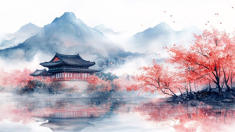 高清大图下载【趣麦麦图】-春日水彩景春日水彩景色2