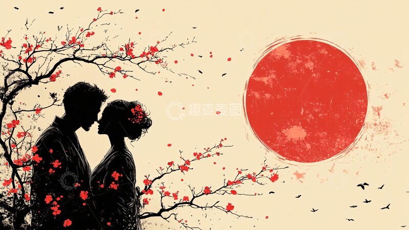 高清大图下载【趣麦麦图】樱花下的恋人