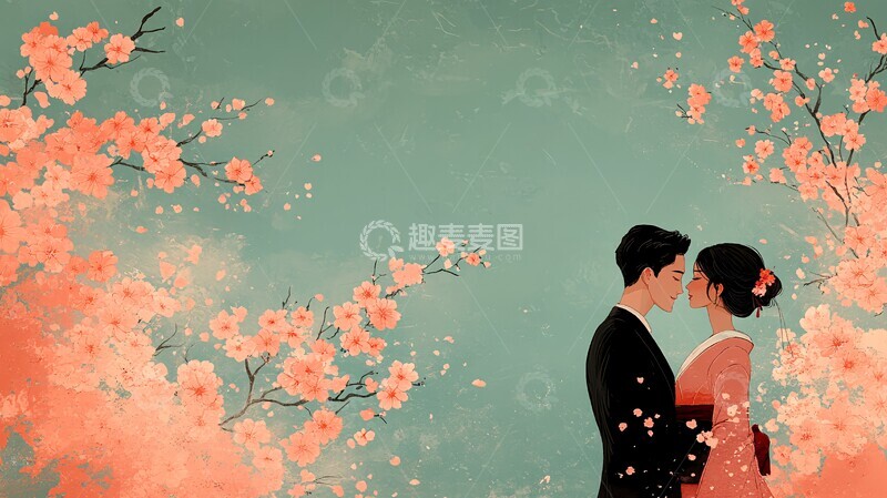 高清大图下载【趣麦麦图】樱花下的恋人1
