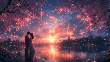 星夜樱花下情侣2