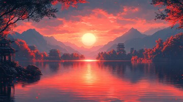 日出湖面日出湖面日本