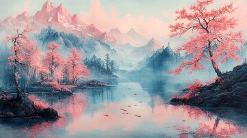 粉山树影鱼戏水