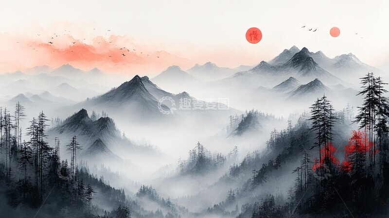 高清大图下载【趣麦麦图】山水竹林图山水竹林树木