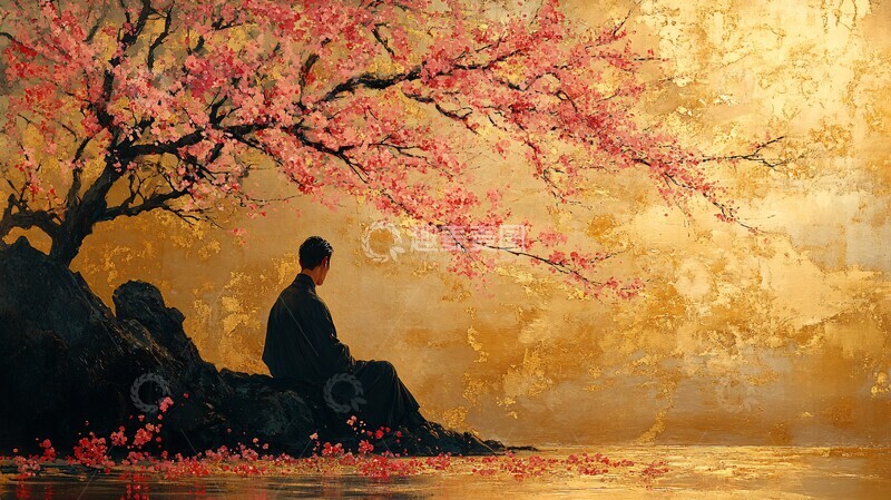 高清大图下载【趣麦麦图】樱花树下静坐图