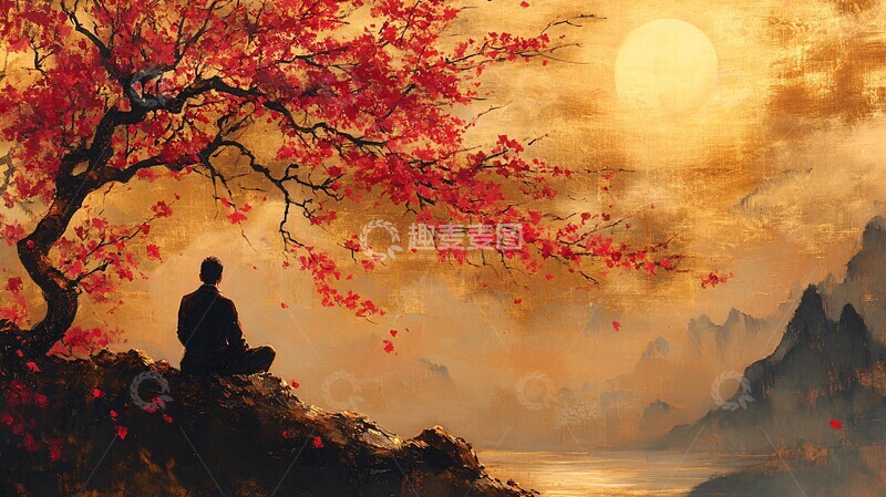 高清大图下载【趣麦麦图】樱花树下静坐图2