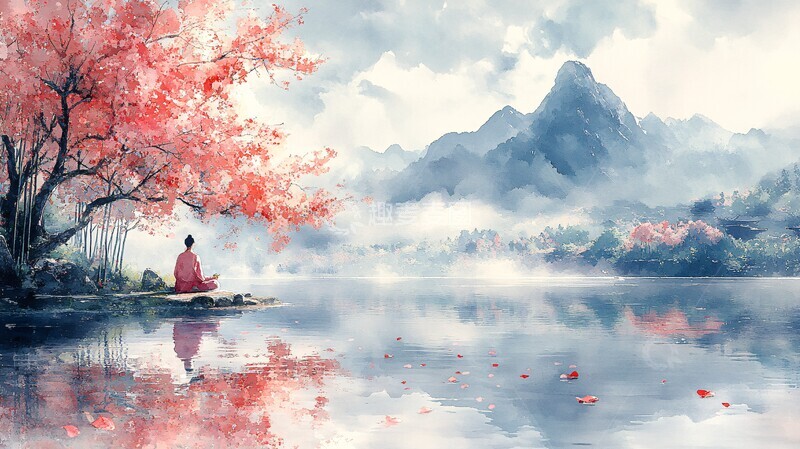 高清大图下载【趣麦麦图】禅师静坐樱竹