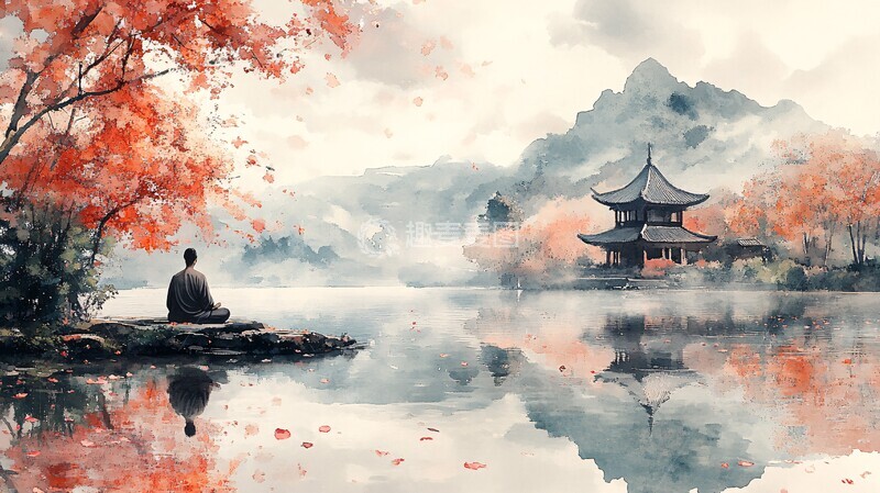 高清大图下载【趣麦麦图】禅师静坐樱竹1