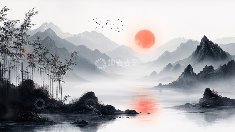 高清大图下载【趣麦麦图】山水竹林图山水竹林树木1