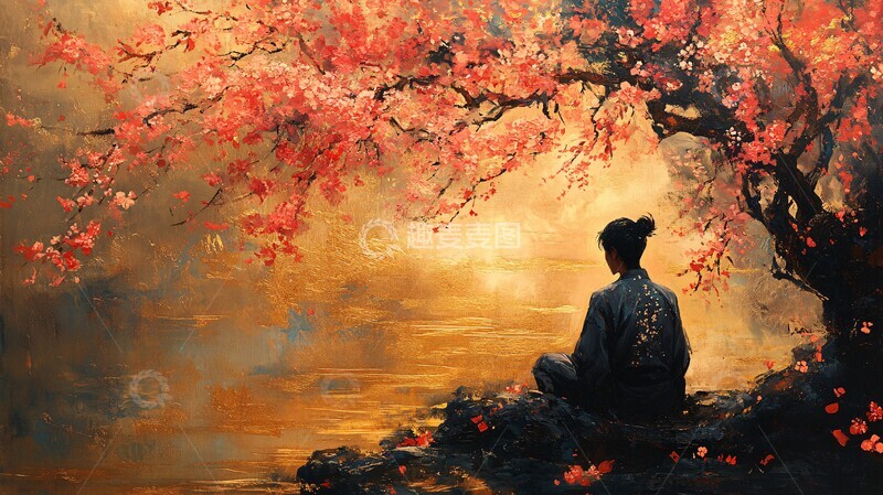 高清大图下载【趣麦麦图】樱花树下静坐图1